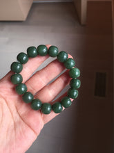 Load image into Gallery viewer, 100% Natural 10.3/12mm dark green/black vintage style nephrite Jade (碧玉) bead bracelet HE90
