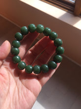 Load image into Gallery viewer, 100% Natural 10.3/12mm dark green/black vintage style nephrite Jade (碧玉) bead bracelet HE90