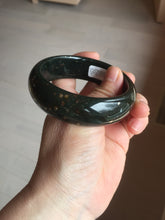 Load image into Gallery viewer, 57.5mm 100% Natural dark green/black meteorite Stellar Night sky broad style nephrite Jade bangle HF109-0066
