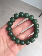Load image into Gallery viewer, 100% Natural 10.3/12mm dark green/black vintage style nephrite Jade (碧玉) bead bracelet HE90
