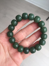 Load image into Gallery viewer, 100% Natural 10.3/12mm dark green/black vintage style nephrite Jade (碧玉) bead bracelet HE90