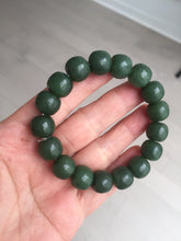 Load image into Gallery viewer, 100% Natural 10.3/12mm dark green/black vintage style nephrite Jade (碧玉) bead bracelet HE90