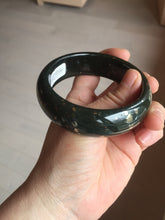 Load image into Gallery viewer, 57.5mm 100% Natural dark green/black meteorite Stellar Night sky broad style nephrite Jade bangle HF109-0066