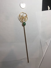 Load image into Gallery viewer, 100% natural Type A sunny green Jadeite Gold tone Alloy Hair Stick with Jade Cabochon | Auspicious Magpie & Plum Blossom Design PE19