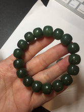 Load image into Gallery viewer, 100% Natural 10.3/12mm dark green/black vintage style nephrite Jade (碧玉) bead bracelet HE90