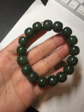 Load image into Gallery viewer, 100% Natural 10.3/12mm dark green/black vintage style nephrite Jade (碧玉) bead bracelet HE90