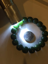 Load image into Gallery viewer, 100% Natural 10.3/12mm dark green/black vintage style nephrite Jade (碧玉) bead bracelet HE90