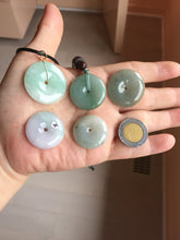 Load image into Gallery viewer, 23.5-28mm Type A 100% Natural sunny green/oily dark green black gray(老油青)/purple Jadeite Safety Guardian Button donuts pendant group PB301
