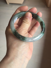 Load image into Gallery viewer, 58mm Certificated icy watery dark green/black/white seaweed jadeite jade bangle S82-7077