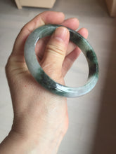 Load image into Gallery viewer, 58mm Certificated icy watery dark green/black/white seaweed jadeite jade bangle S82-7077