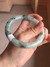 Load image into Gallery viewer, 58mm Certified Type A 100% Natural light green with flying dark green flowers round cut Jadeite bangle PE21-5864