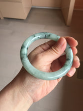 Load image into Gallery viewer, 58mm Certified Type A 100% Natural light green with flying dark green flowers round cut Jadeite bangle PE21-5864