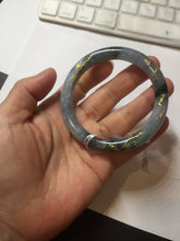 Load image into Gallery viewer, 55mm certified 100% natural Type A sunny green white carved and golden-painted jadeite jade bangle PF79-(3441)