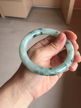 Load image into Gallery viewer, 58mm Certified Type A 100% Natural light green with flying dark green flowers round cut Jadeite bangle PE21-5864