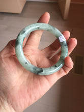 Load image into Gallery viewer, 58mm Certified Type A 100% Natural light green with flying dark green flowers round cut Jadeite bangle PE21-5864