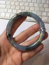 Load image into Gallery viewer, 55mm certified 100% natural Type A sunny green white carved and golden-painted jadeite jade bangle PF79-(3441)