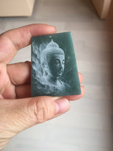Load image into Gallery viewer, 100% Natural type A green/blue/gray Guatemala jadeite Jade shadow carving buddha pendant necklace BP114