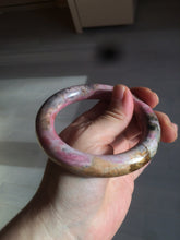 Load image into Gallery viewer, 55.8mm 100% natural pink/black/brown/yellow chubby round cut rose stone (Rhodonite) bangle SY48