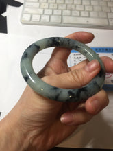 Load image into Gallery viewer, 58.3mm Certified Type A 100% Natural light green with flying dark green flowers chubby round cut Jadeite bangle PE20-5954