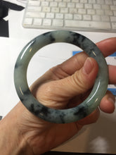 Load image into Gallery viewer, 58.3mm Certified Type A 100% Natural light green with flying dark green flowers chubby round cut Jadeite bangle PE20-5954