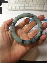 Load image into Gallery viewer, 58.3mm Certified Type A 100% Natural light green with flying dark green flowers chubby round cut Jadeite bangle PE20-5954