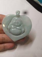 Load image into Gallery viewer, Type A 100% Natural light green/white Jadeite Jade Buddha in my heart Pendant AX34