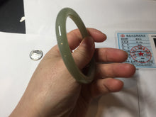 Load image into Gallery viewer, 56.2mm Certified 100% Natural icy watery light green/yellow round cut nephrite jade bangle HN32-3597