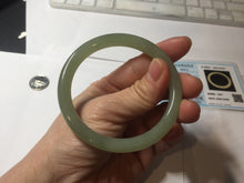 Load image into Gallery viewer, 56.2mm Certified 100% Natural icy watery light green/yellow round cut nephrite jade bangle HN32-3597