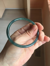 Load image into Gallery viewer, 56.5mm Certified Type A 100% Natural icy watery dark green/gray/black Guatemala skinny round cut Jadeite bangle PJ85-0601