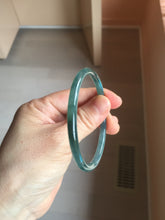 Load image into Gallery viewer, 56.5mm Certified Type A 100% Natural icy watery dark green/gray/black Guatemala skinny round cut Jadeite bangle PJ85-0601