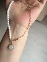 Load image into Gallery viewer, 100% natural Type A white light purple Jadeite pendant and Faux Pearl Necklace PD168