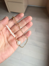 Load image into Gallery viewer, 100% natural Type A white light purple Jadeite pendant and Faux Pearl Necklace PD168