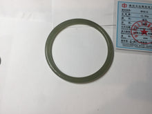 Load image into Gallery viewer, 59mm Certified 100% Natural light green/yellow/gray slim round cut nephrite jade bangle HN34-9226