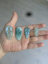 Load image into Gallery viewer, 100% natural type A icy watery light green/dark green jadeite jade leaf pendant group AZ100