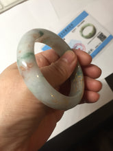 Load image into Gallery viewer, 51mm certified 100% natural Type A light green red with green floating flowers carved and golden-painted jadeite jade bangle PF80-6081