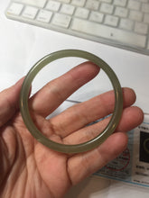 Load image into Gallery viewer, 59mm Certified 100% Natural light green/yellow/gray slim round cut nephrite jade bangle HN34-9226