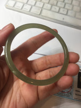 Load image into Gallery viewer, 59mm Certified 100% Natural light green/yellow/gray slim round cut nephrite jade bangle HN34-9226