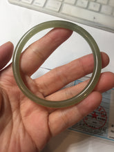 Load image into Gallery viewer, 59mm Certified 100% Natural light green/yellow/gray slim round cut nephrite jade bangle HN34-9226