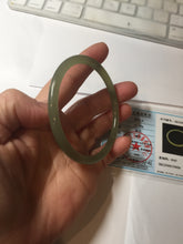 Load image into Gallery viewer, 59mm Certified 100% Natural light green/yellow/gray slim round cut nephrite jade bangle HN34-9226