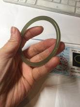Load image into Gallery viewer, 59mm Certified 100% Natural light green/yellow/gray slim round cut nephrite jade bangle HN34-9226