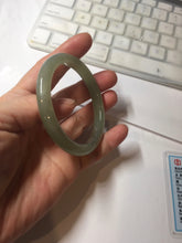 Load image into Gallery viewer, 52.5mm Certified 100% Natural icy waery light green/yellow/gray round cut nephrite jade bangle HN35-3599