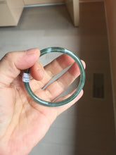 Load image into Gallery viewer, 53.8mm Certified Type A 100% Natural icy watery dark green/blue/gray with Guatemala slim round cut Jadeite bangle PJ29-5620