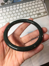 Load image into Gallery viewer, 64mm 100% Natural Dark Green/Black Meteorite Starry Night Sky Galaxy round cut Nephrite Bangle HK1-0552