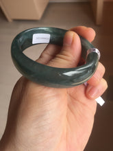 Load image into Gallery viewer, 49mm Certified Type A 100% Natural icy watery deep sea green/blue/gray/white oval Guatemala Jadeite bangle F124-2262