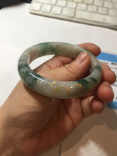 Load image into Gallery viewer, 55.5mm certified 100% natural Type A green white red with green floating flowers carved and golden-painted jadeite jade bangle PF82-6076