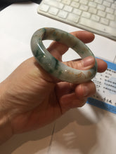 Load image into Gallery viewer, 55.5mm certified 100% natural Type A green white red with green floating flowers carved and golden-painted jadeite jade bangle PF82-6076