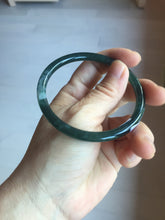 Load image into Gallery viewer, 58.2mm Certified Type A 100% Natural dark green/blue/gray with flying snow Guatemala slim round cut Jadeite bangle PD61-3385