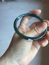 Load image into Gallery viewer, 58.2mm Certified Type A 100% Natural dark green/blue/gray with flying snow Guatemala slim round cut Jadeite bangle PD61-3385