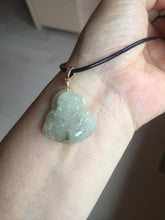 Load image into Gallery viewer, 100% Natural type A icy watery oily dark green(油青) happy Buddha jadeite pendant BS126