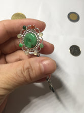 Load image into Gallery viewer, 100% natural Type A sunny green red white Jadeite Bead flower hair clip PD167